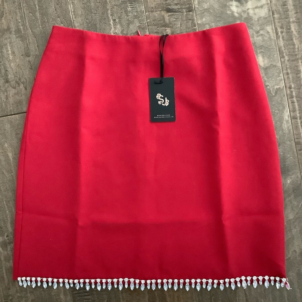 Sincerely Jules NWT Red Skirt Featuring Rhinestones at Hem on Front, S